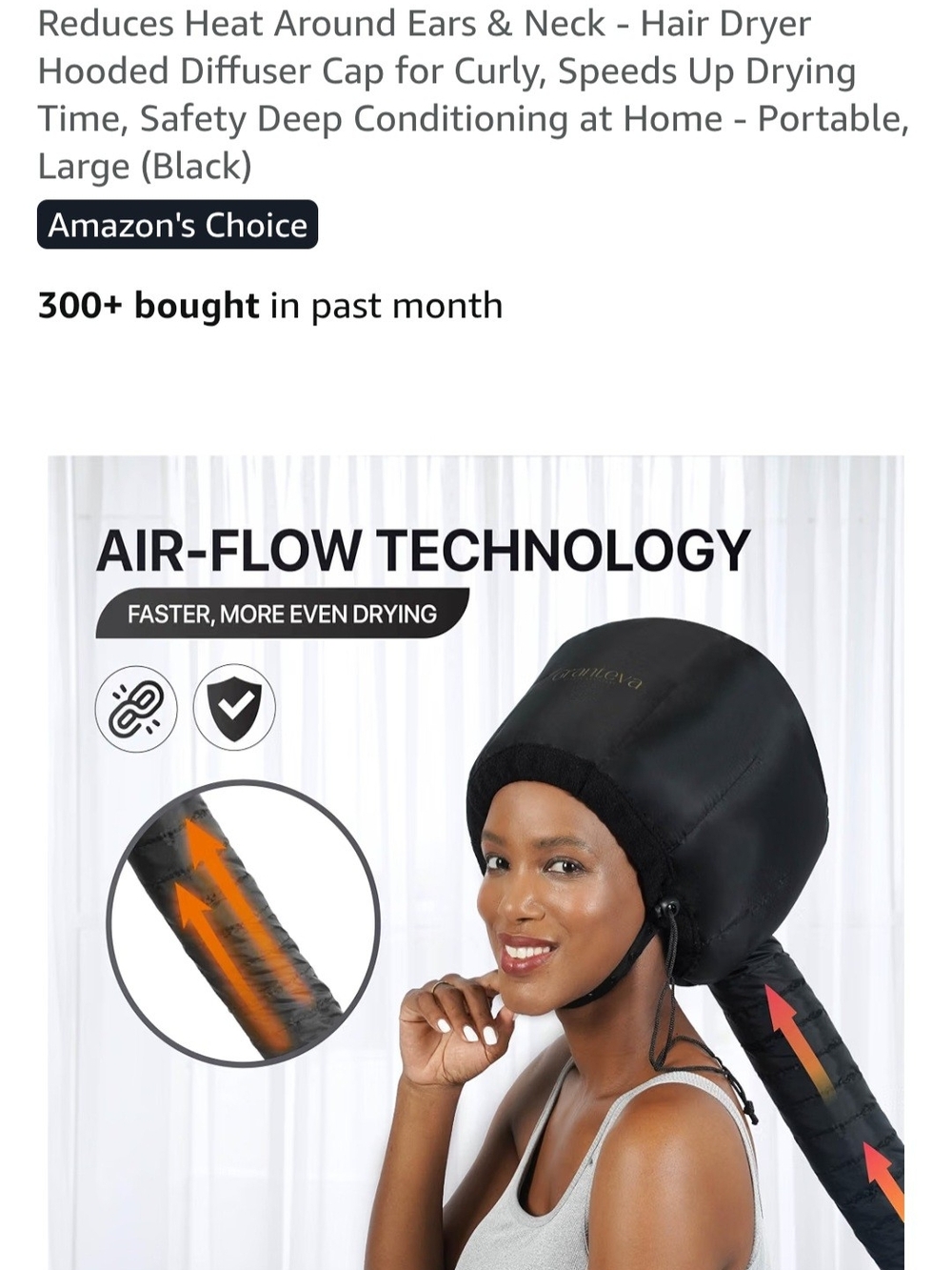 Portable Hair Dryer Hooded Diffuser Cap for Women - Black